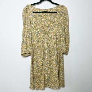 Zara Dress Womens Large Floral Short Y2K Ditsy low V-Neck Knit Lined Cottagecore